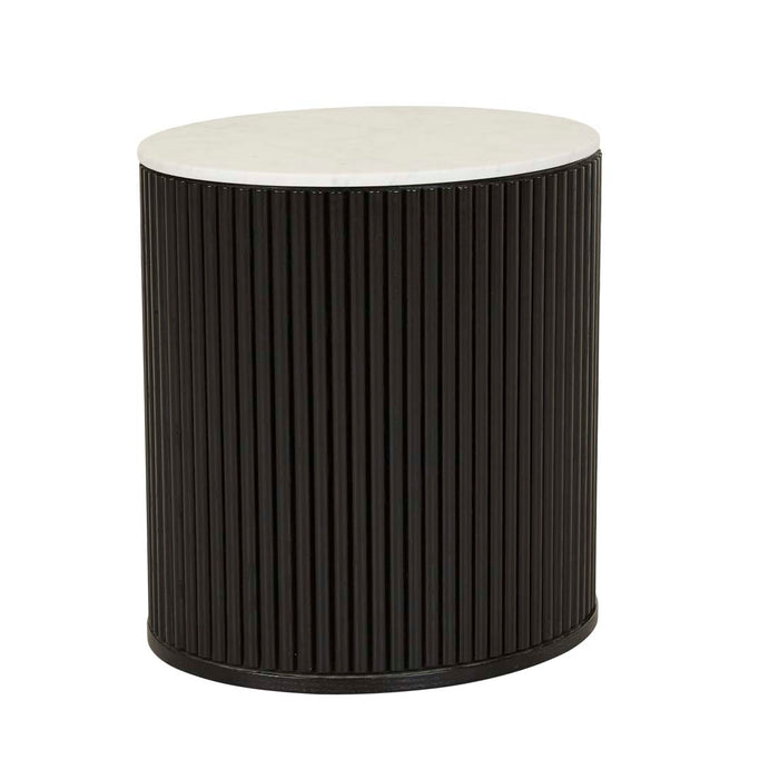 Benjamin Ripple Marble Round Bedside - Matt White Marble - Matt Black