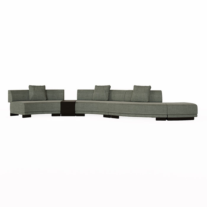 Felix Orbit 6-Seater S Shape Sofa with Side Table - Moss Tweed / Matt Black Ash