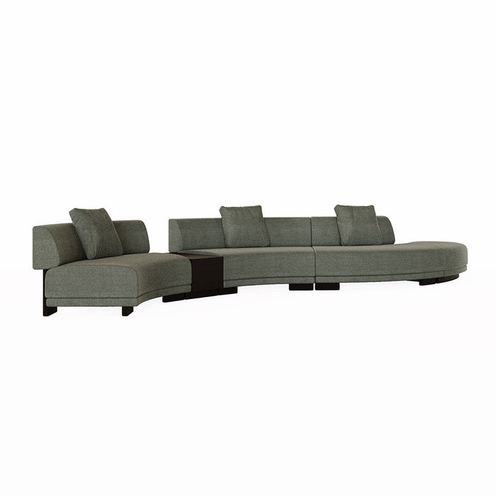 Felix Orbit 6-Seater S Shape Sofa with Side Table - Moss Tweed / Matt Black Ash
