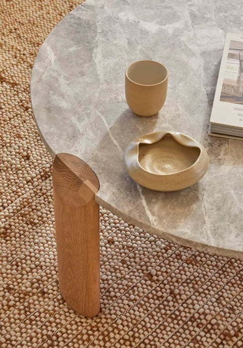 Willa Marble Coffee Table - Grey Marble - Light Oak