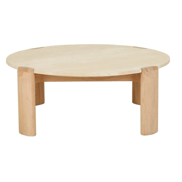 Willa Marble Coffee Table - Natural Travertine - Light Oak