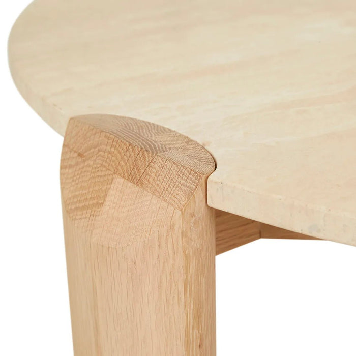 Willa Marble Coffee Table - Natural Travertine - Light Oak