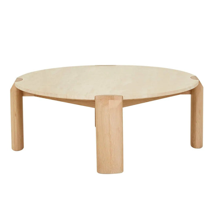 Willa Marble Coffee Table - Natural Travertine - Light Oak