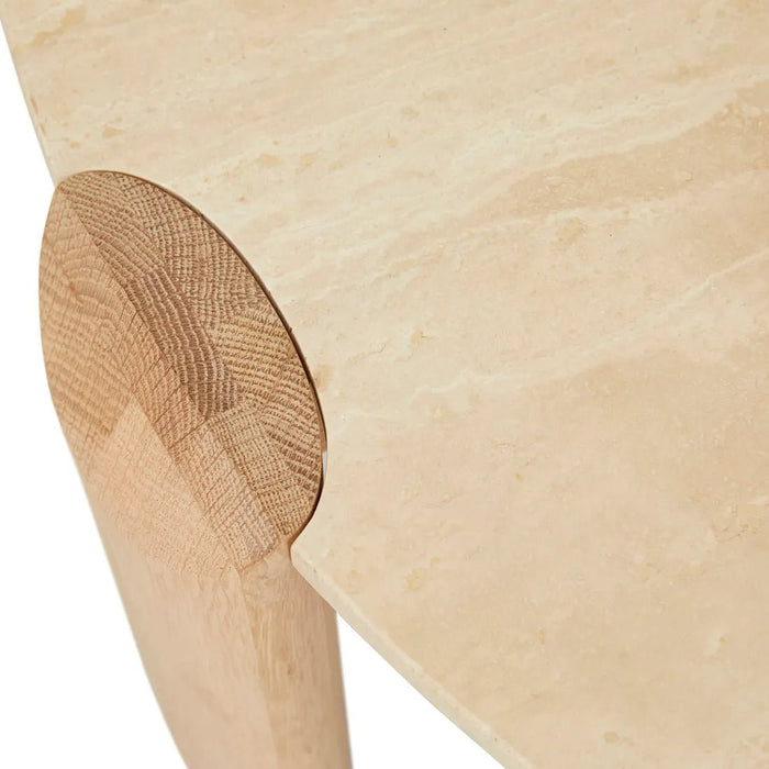Willa Marble Coffee Table - Natural Travertine - Light Oak