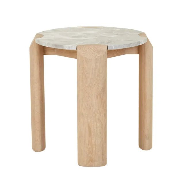 Willa Marble Side Table - Grey Marble - Light Oak