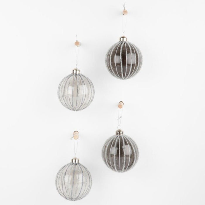 Caribbean Hanging Smoked Glass, Frosted Lines Bauble